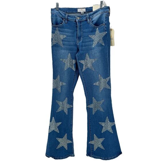 Austin Landing Women's Star Flare Jeans Size 11 Blue Stretch Crystal Western NEW - Picture 1 of 11